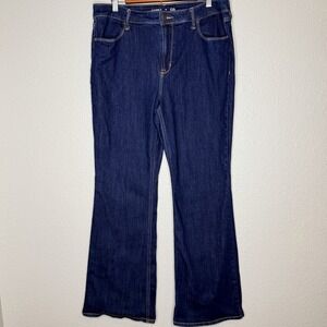 Old Navy High Rise Flare Jeans Womens 14 Dark Wash Stretch Y2K Retro Bootcut